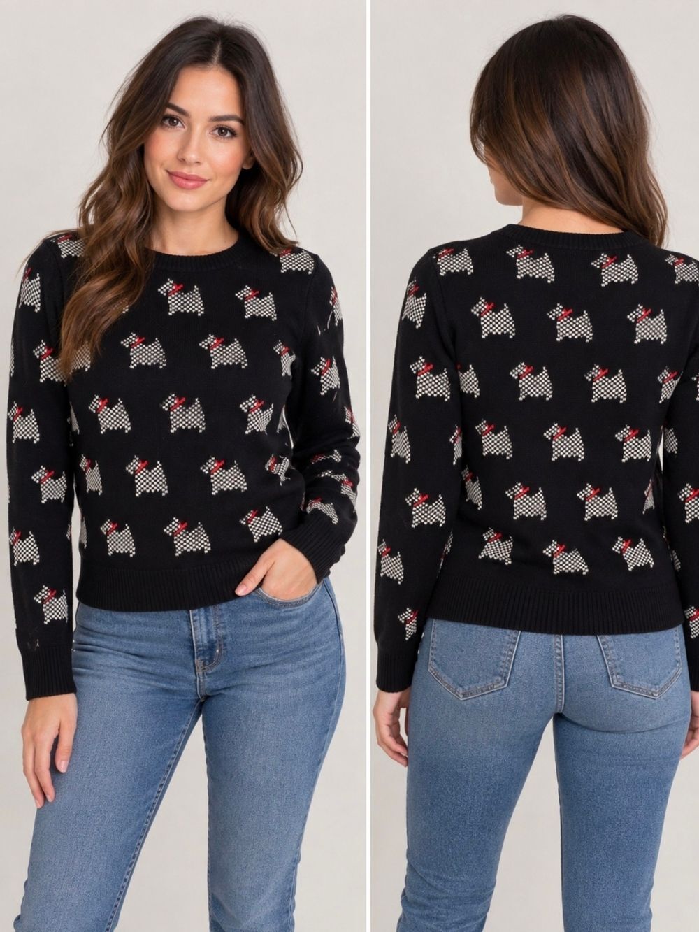 Charter Club Scottie Terrier Dog Crewneck Sweater Pullover Size P/P Small